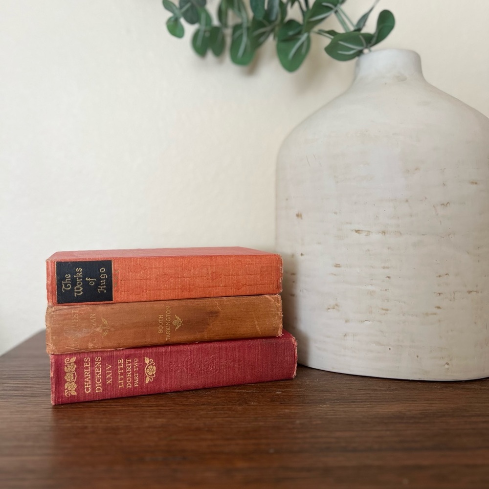 Antique Red Book Trio | Classics | Vintage Decorative Shelf Set